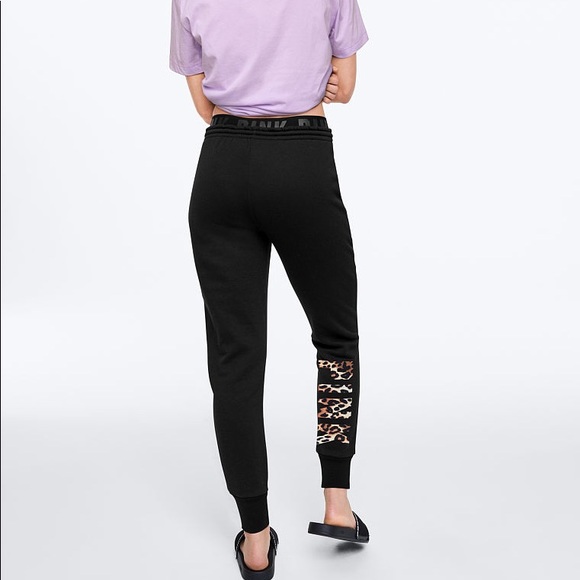 💕VS PINK BLACK & LEOPARD HIGHWAIST SKINNY JOGGERS - Picture 2 of 8